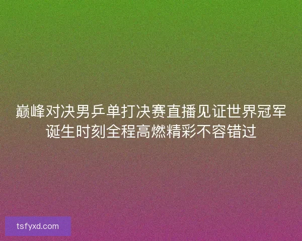 巅峰对决男乒单打决赛直播见证世界冠军诞生时刻全程高燃精彩不容错过